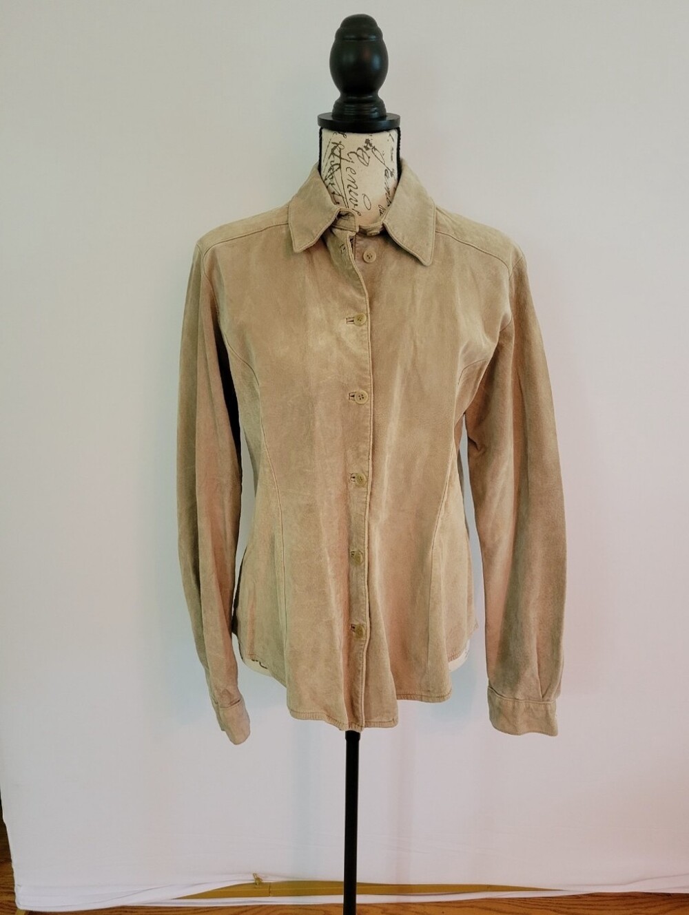 Vintage Casual Corner Beige Suede Button-Down Shirt